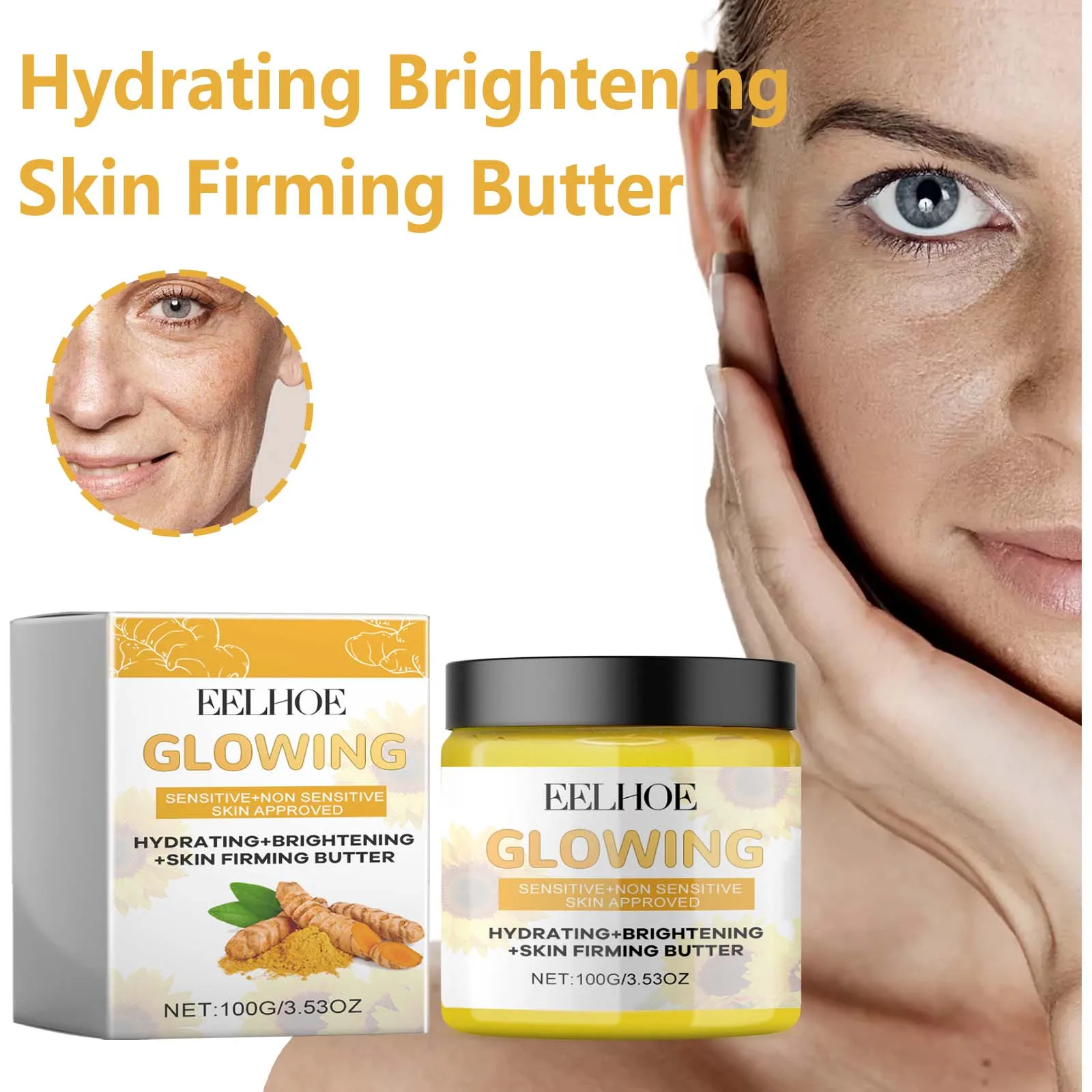 EELHOE Turmeric Face Cream for Brightening Skin Firm Reduce Fine L-Ines Anti A-Cne Nourish Facial Contour Vitamin C Face Cream