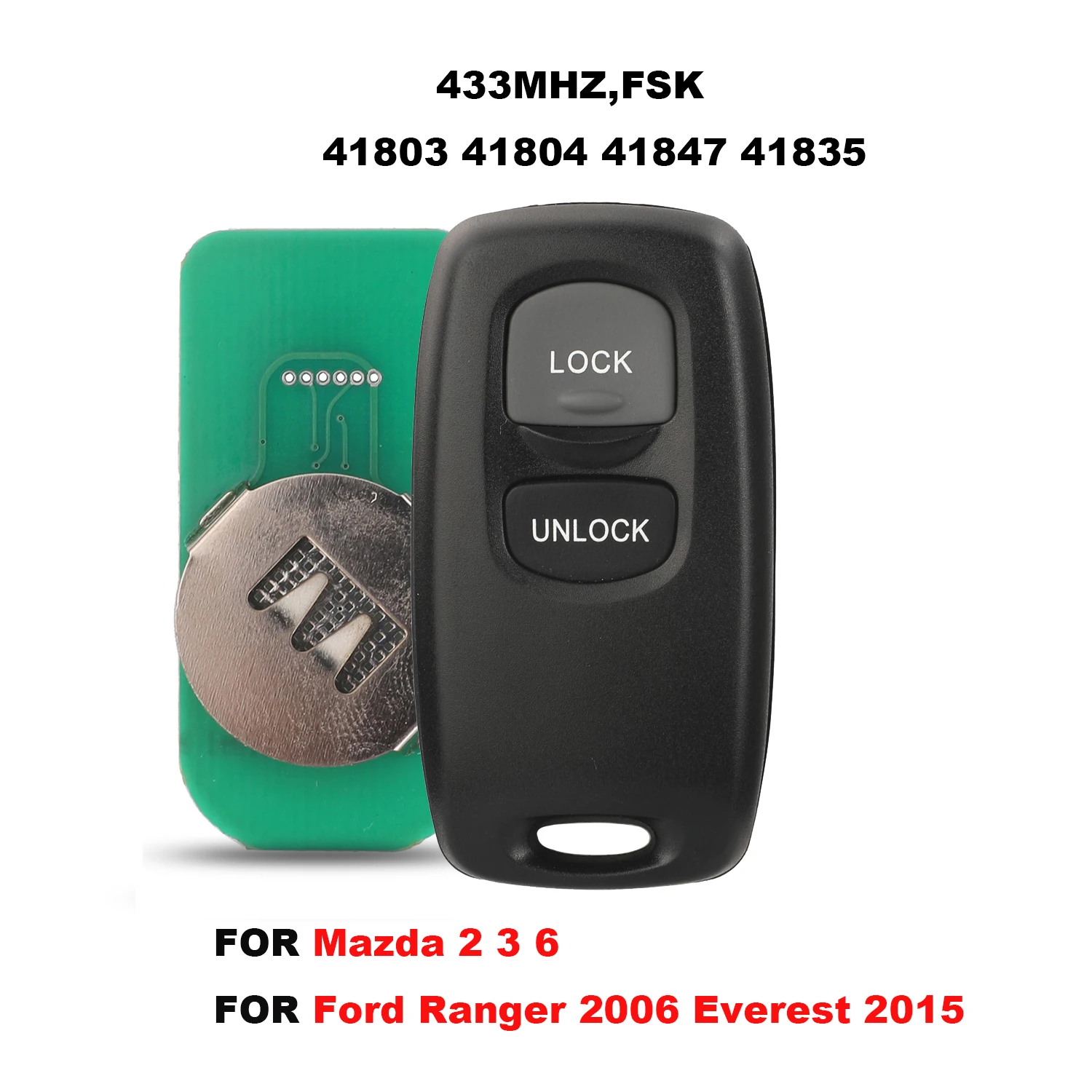 Jingyuqin Control remoto de la caja de la llave del coche para Mazda 2 3 6 para Ford Ranger Everest llave en blanco sin llave 41803 41847 41835 433Mhz FSK