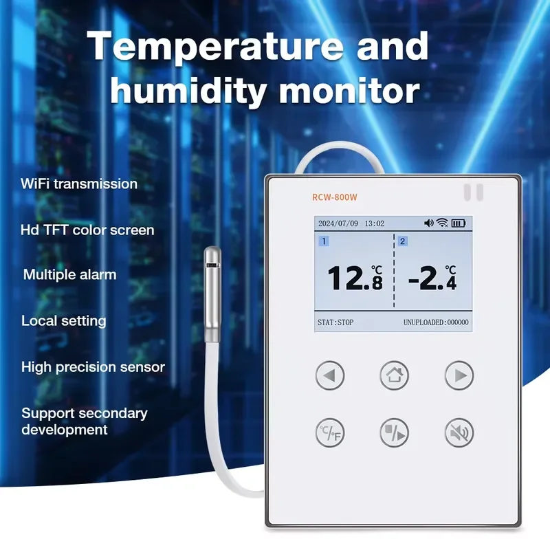RCW-800W Digital Temperature&Humidity Data Logger 24h Monitoring Cold Storage Breeding 2G/4G/WIFI Connection Plastic