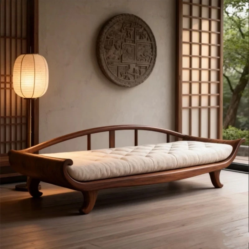 New Chinese-style North American black walnut chaise longue Song-style aesthetic designer same Arhat bed, living room furniture