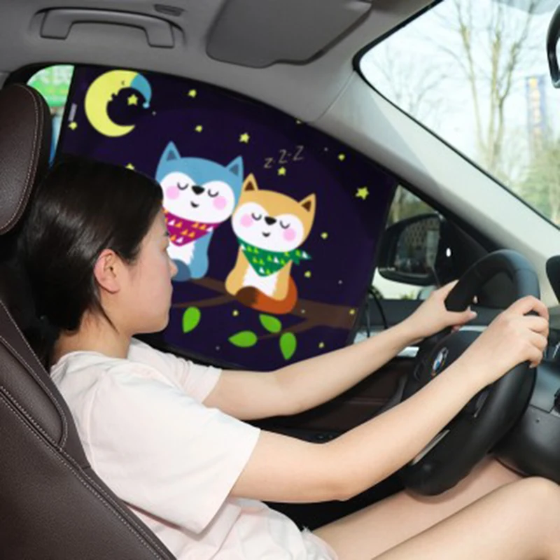 Universal Car Sun Shade Cover UV Protect Curtain Side Window Sunshade Cover For Baby Kids Cute Cartoon Car Accessories Styling