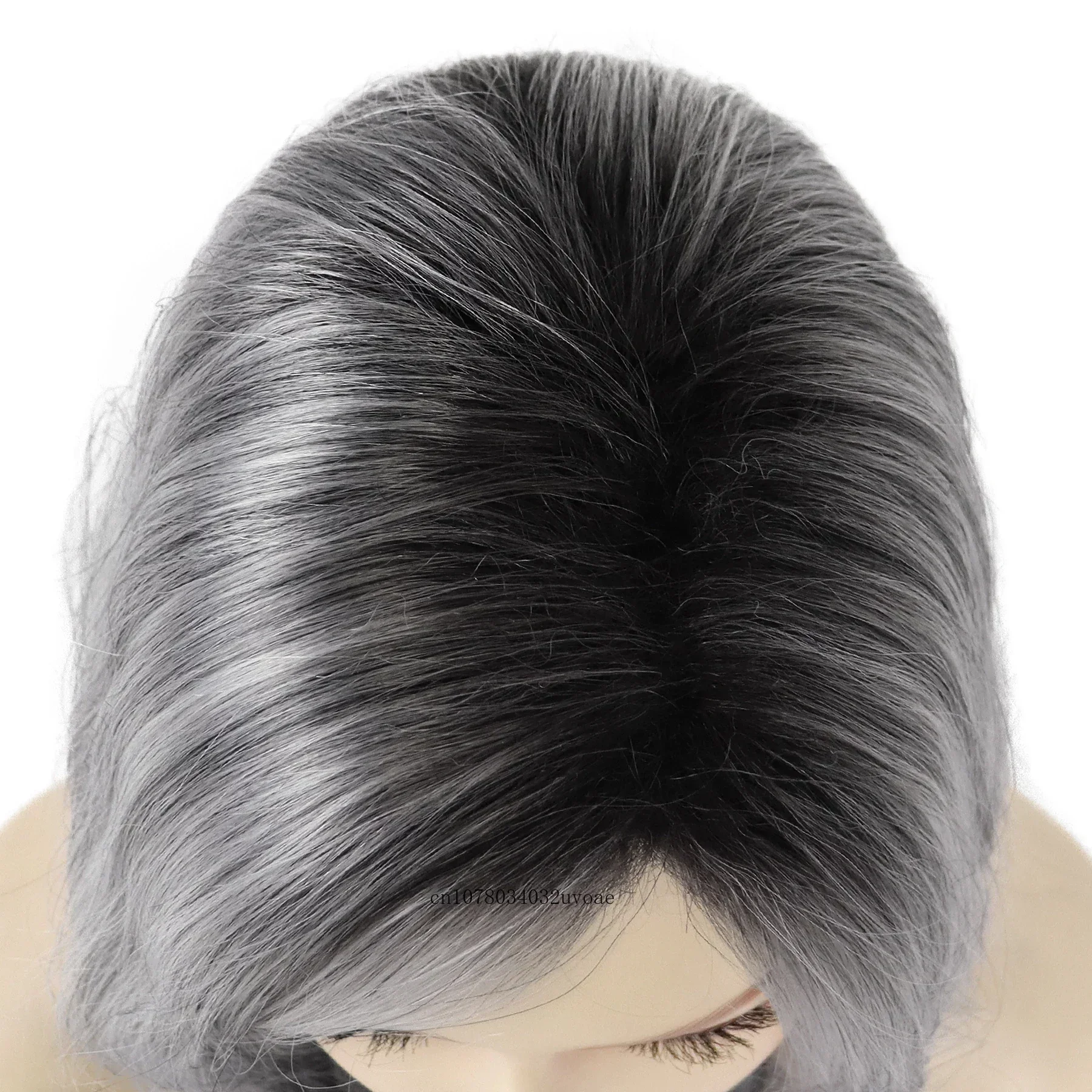 Peluca corta de Color gris para mujer mayor, pelo sintético Natural, corte de pelo Natural, Color degradado