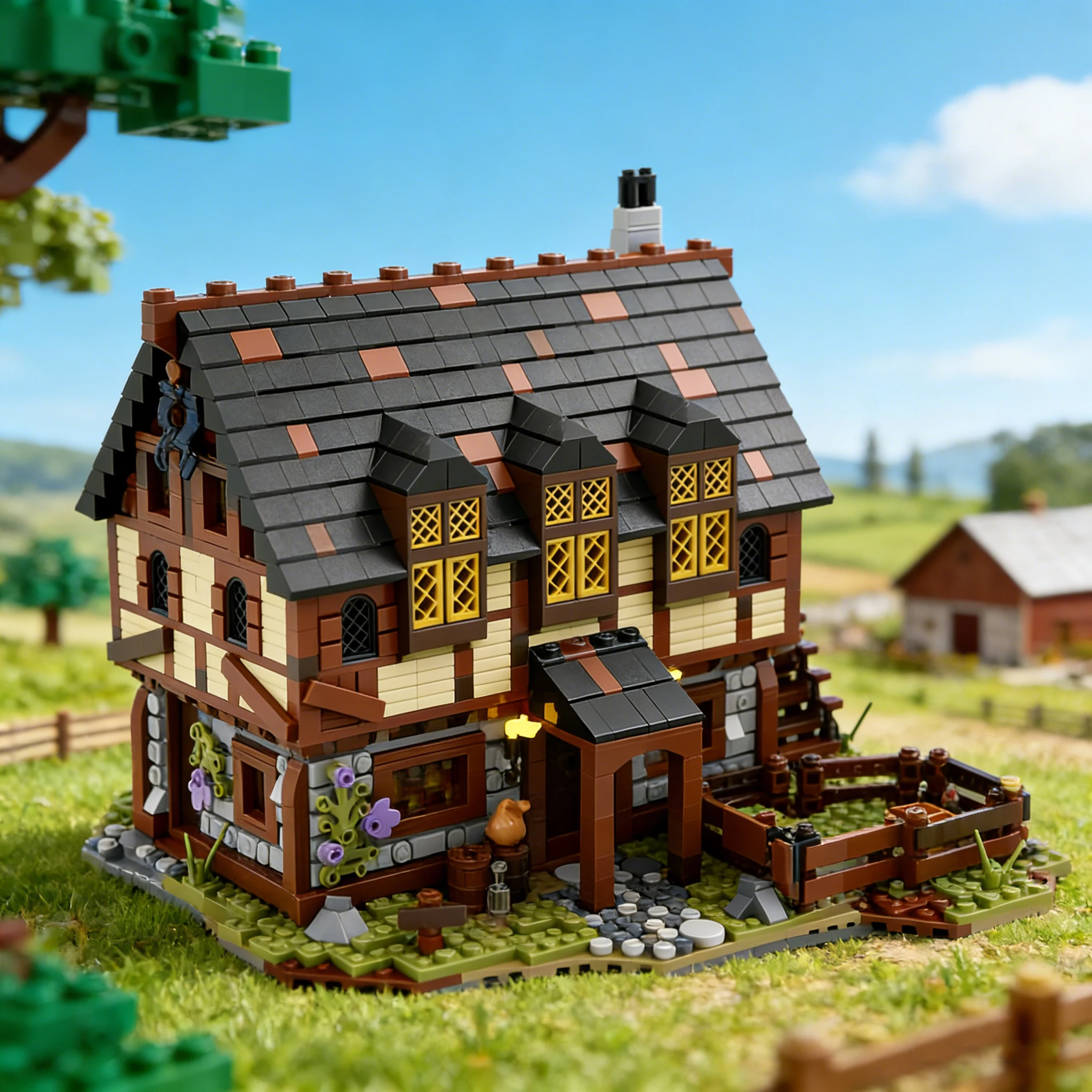 3124 قطعة من مكعبات البناء المعيارية القابلة للتخصيص بتصميم منزل تاجر ومزرعة، لعبة تعليمية إبداعية للتجميع الذاتي، هدية