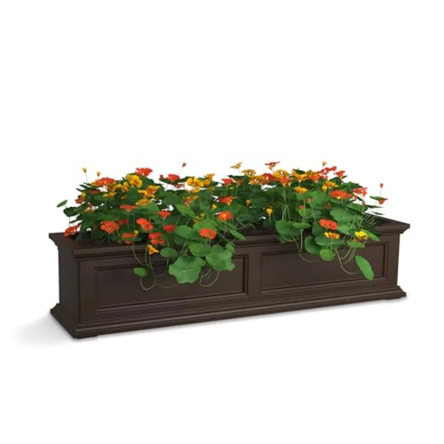 4-Foot Window Box for Flowers Self-Watering Weather-Resistant Planter with Durable Outdoor Design Ideal for Windows Rustic Brow