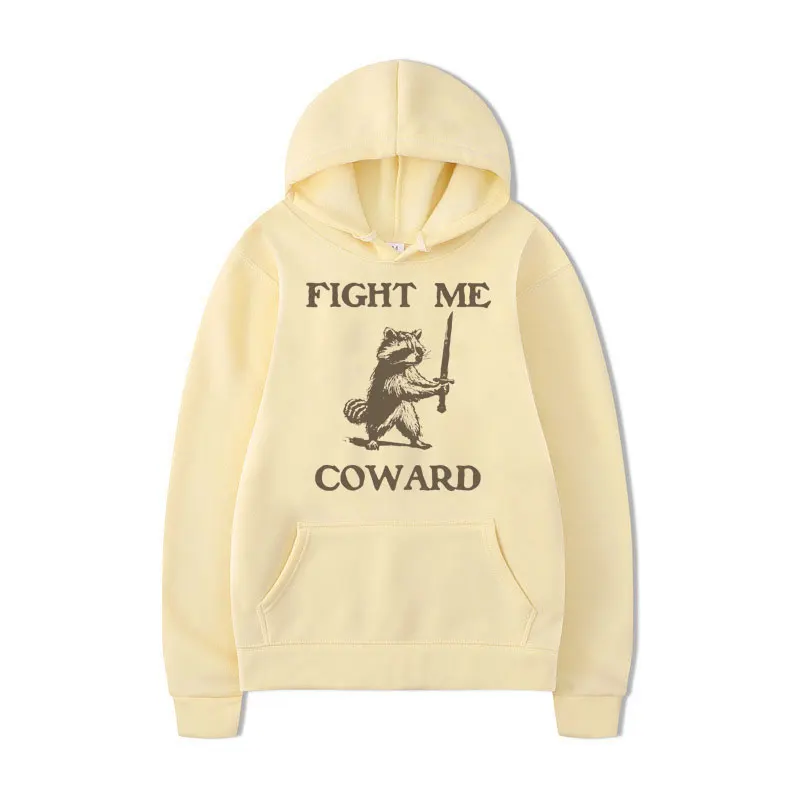 

Fight Me Coward Funny Raccoon Vintage Hoodie Men Women Clothes Fun Trash Panda Oversized Sweatshirts Stylish Fleece Pullover