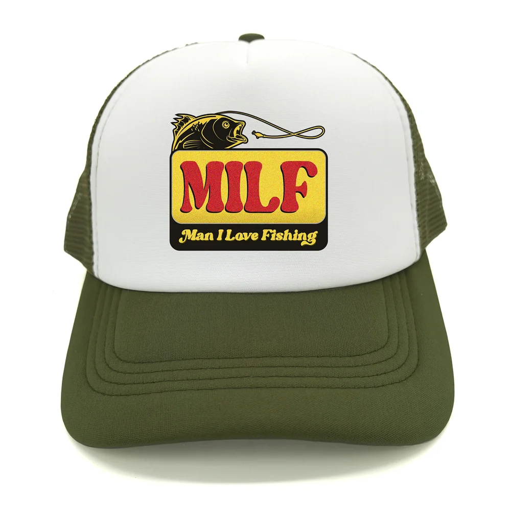 MILF Man I Love Fishing Trucker Cap Summer Unisex Mesh Net Baseball Caps Dad Hat`Cool Men Funny Fisherman Hat Gift Dad Hat