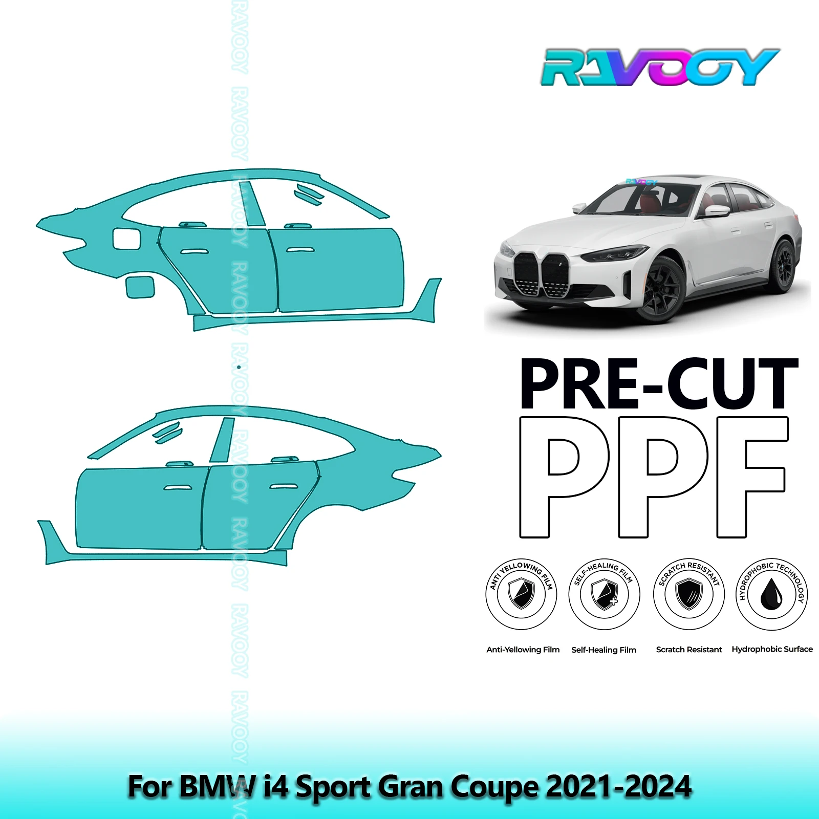 

For BMW i4 Sport Gran Coupe 2021-2024 8.5mil Clear Matte Pre-Cut PPF Door & A/B Pillar Kit TPU Paint Protection Film Set