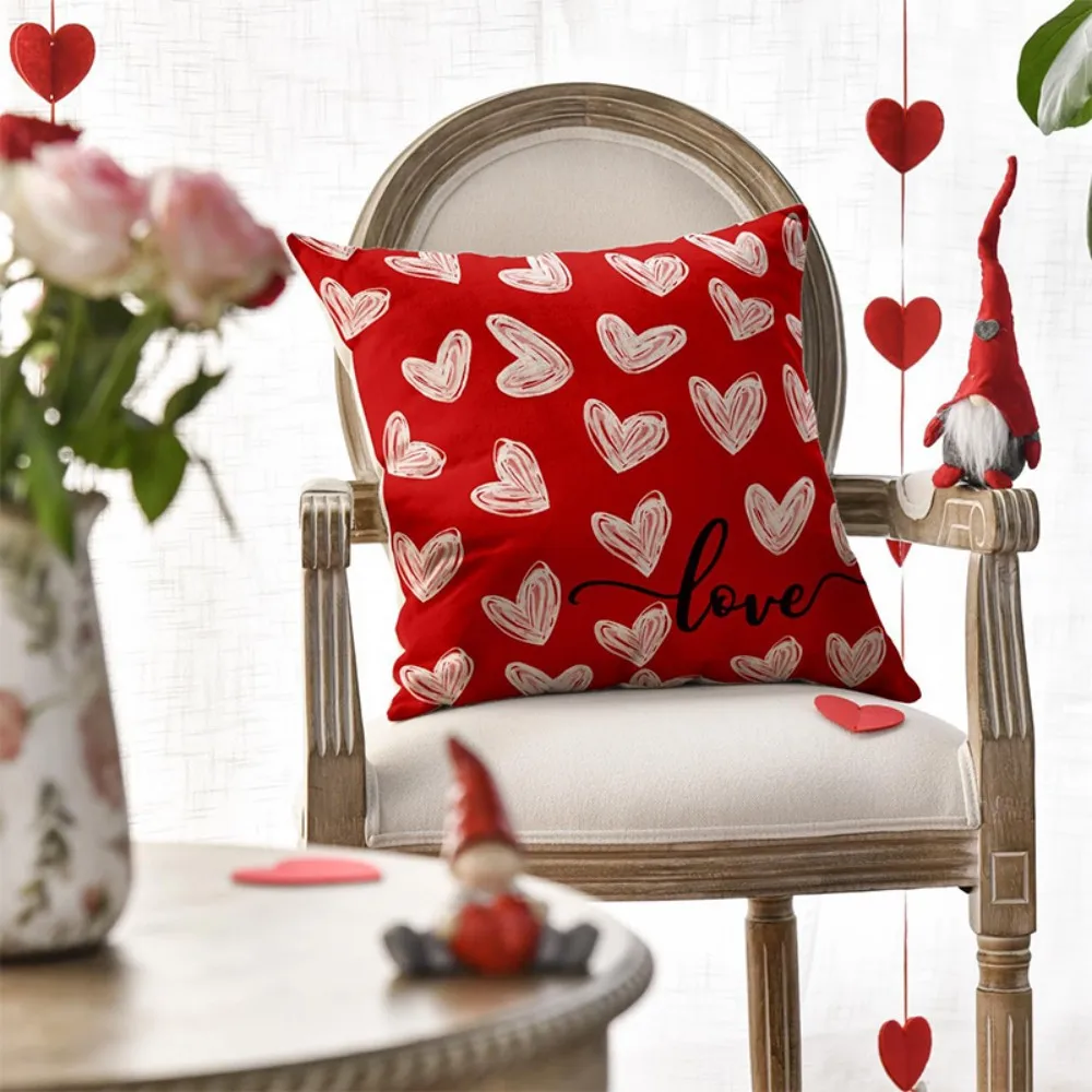 VIKAMA Kissenbezug mit Graffiti-Herzdruck „Liebe gefüllt“, Valentinstag-Heimdekoration. Kissenbezug für Schlafzimmer und Wohnzimmerdekoration