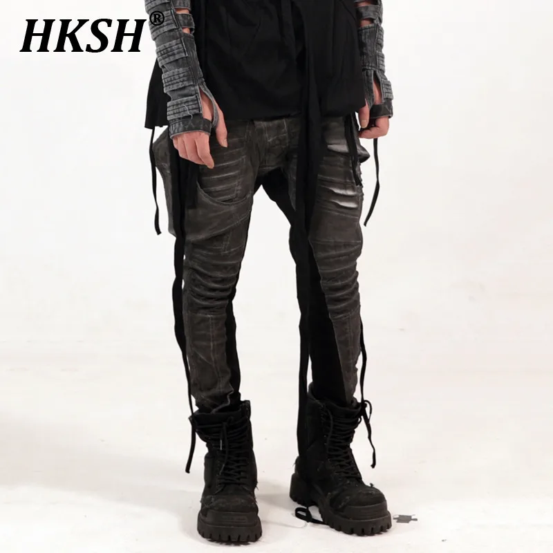 

HKSH Men's Tide Punk Waste Land Style Asymmetric Skirt Flapping Crotch Pencil Pants Retro Casual Chic Niche Dark Overalls HK1765