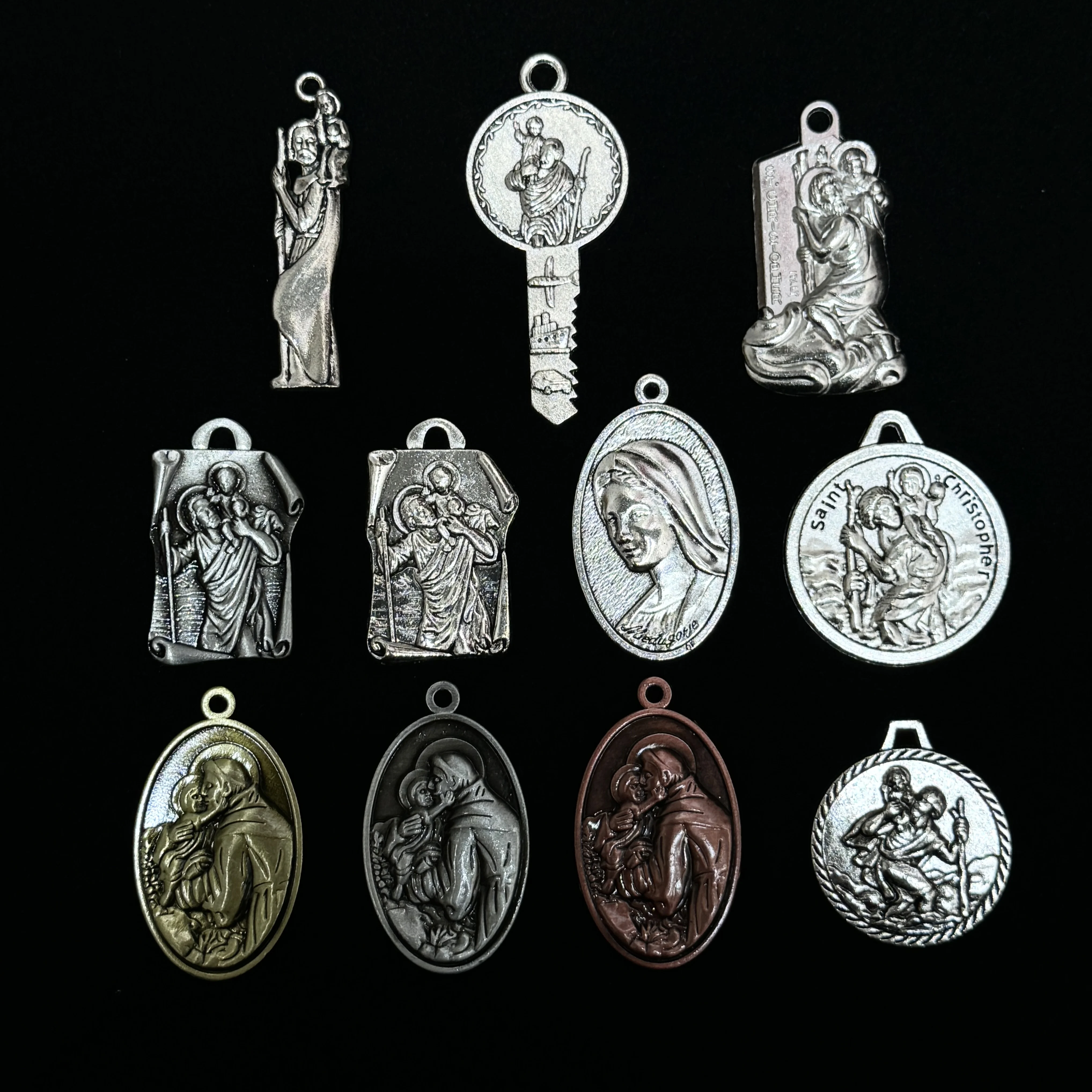 5Pcs St. Christopher Travel Protection Charms 5Pcs Vintage Zinc Alloy DIY Necklace Keychain Religious Gift
