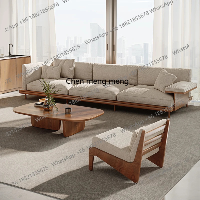 Solid wood inline sofa cushions and backrests integrated rest area, office reception, business simple, light luxury and high-end