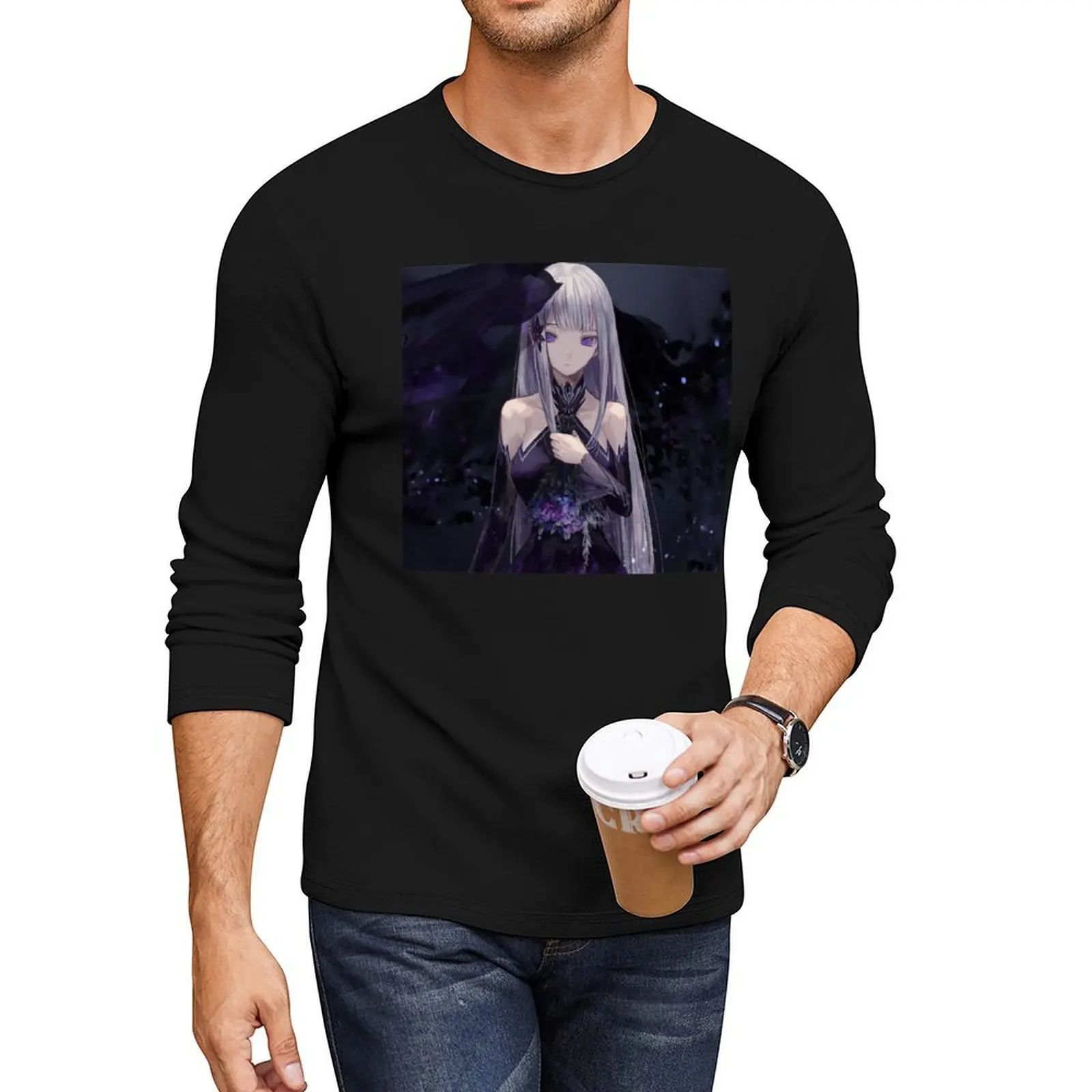 Satella - ReZero Classic Long T-Shirt, черная футболка, милая одежда, тяжелые футболки, быстросохнущая рубашка, мужские высокие футболки