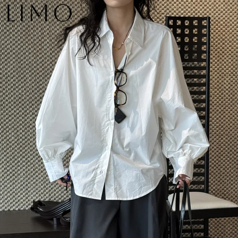 

LIMO Women’s Blouse Designer Casual Lantern Sleeves Lapel Collar Single-Breasted Elegant Chic Minimalist Spring Summer 2025
