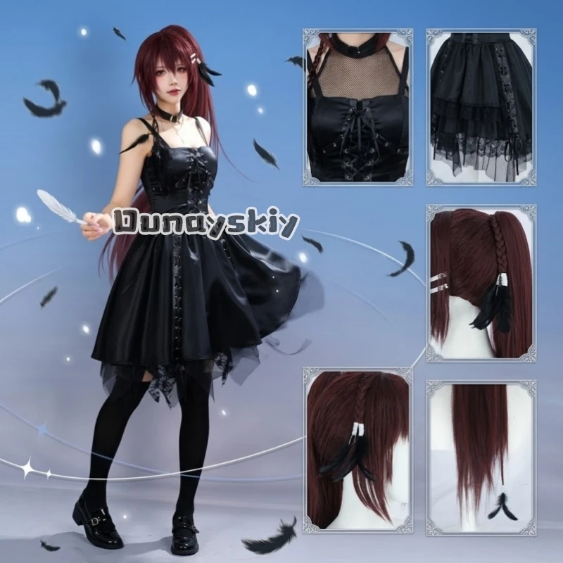 

Minakami Yuki Cosplay Costume the Rabbit Game Wonderful Everyday Down Halloween sexy black dress socks necklace props uniform