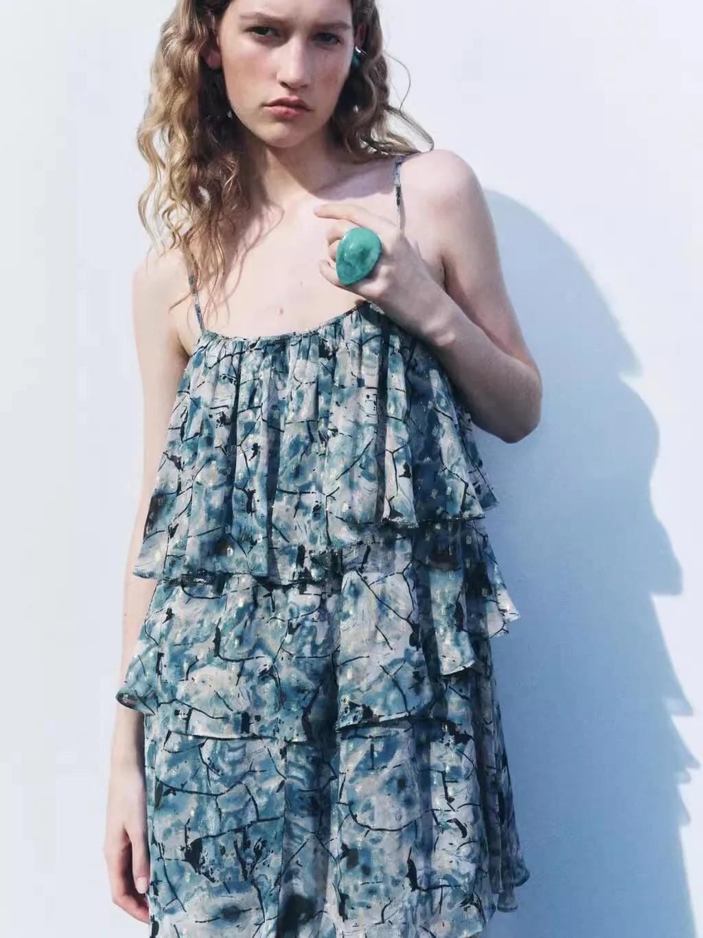 Verão novo feminino férias sle em camadas impressão dr saia um ombro vestido bolo saia tubo reto dr para vaion