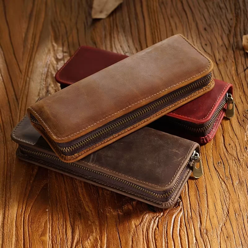 

Retro Pen Bag Genuine Leather Pencil Case Pens Box Large Capacity Birthday Gift Business Office School Supplies