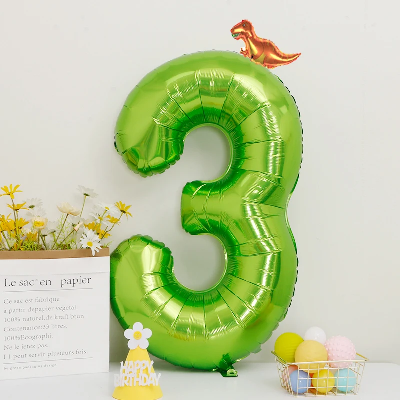 2pcs Dinosaur Number Birthday Balloons Set 40inch Green Dino Foil Balloons for Boy Birthday Party Jungle Safari Party Decoration