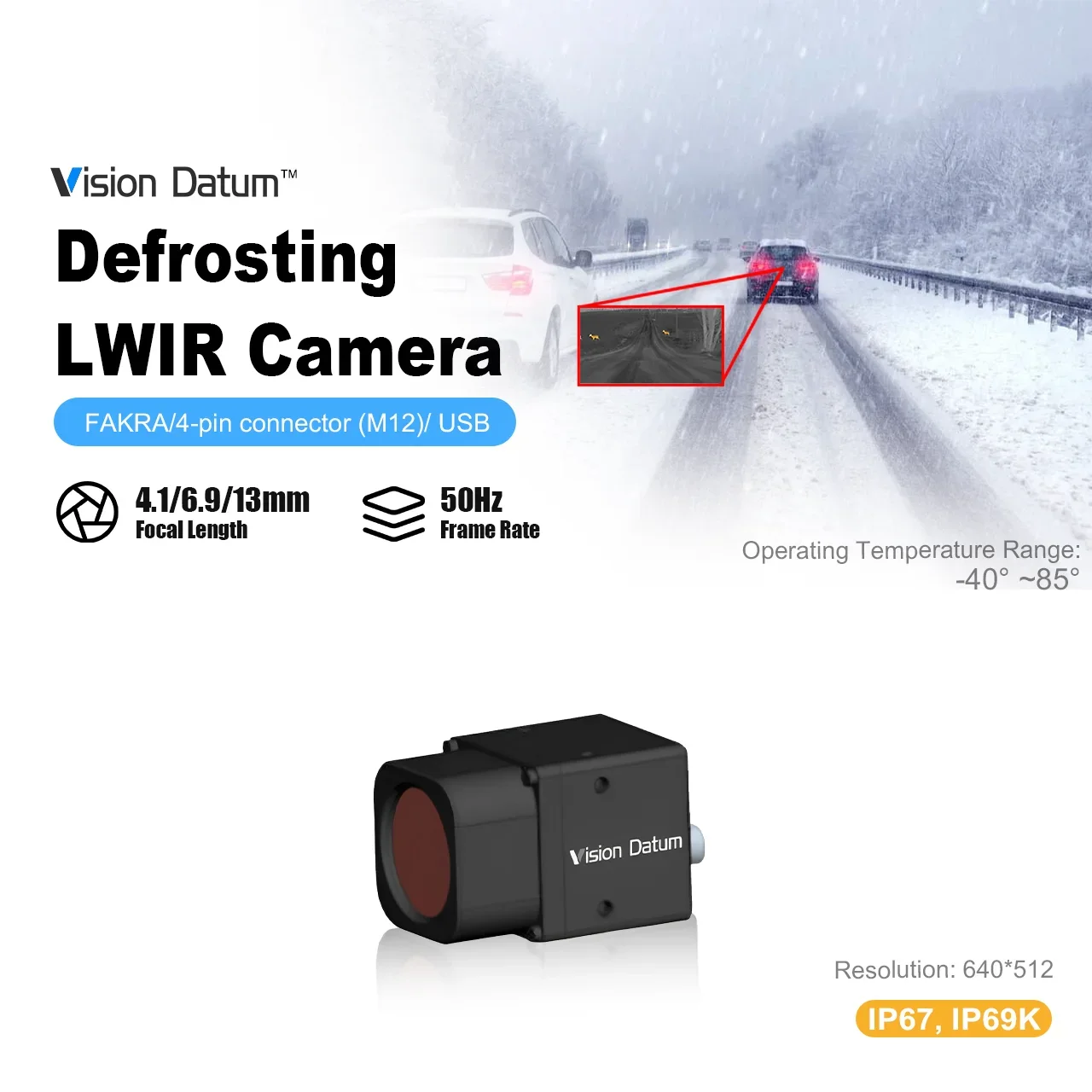 Defrosting 640x512 50kHz USB/FAKRA/4-pin Drone Thermal Imager Camera Module for Assisted Driving Vision Datum