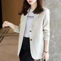 Fashion Solid Color Button Pockets Casual Blazer Women Clothing 2023 Autumn New Commute Tops Loose All-match Blazers