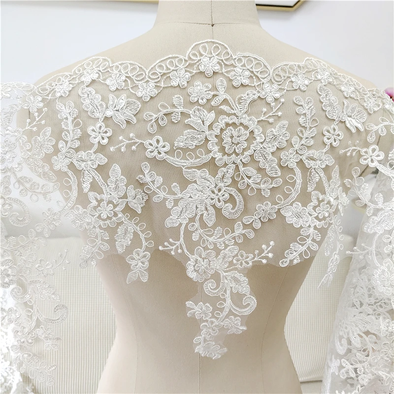 35CM Wide Luxurious Heavy Embroidery Lace Trim IVORY Colour Cording Lace for Wedding Dress Sewing Top Quality 2022