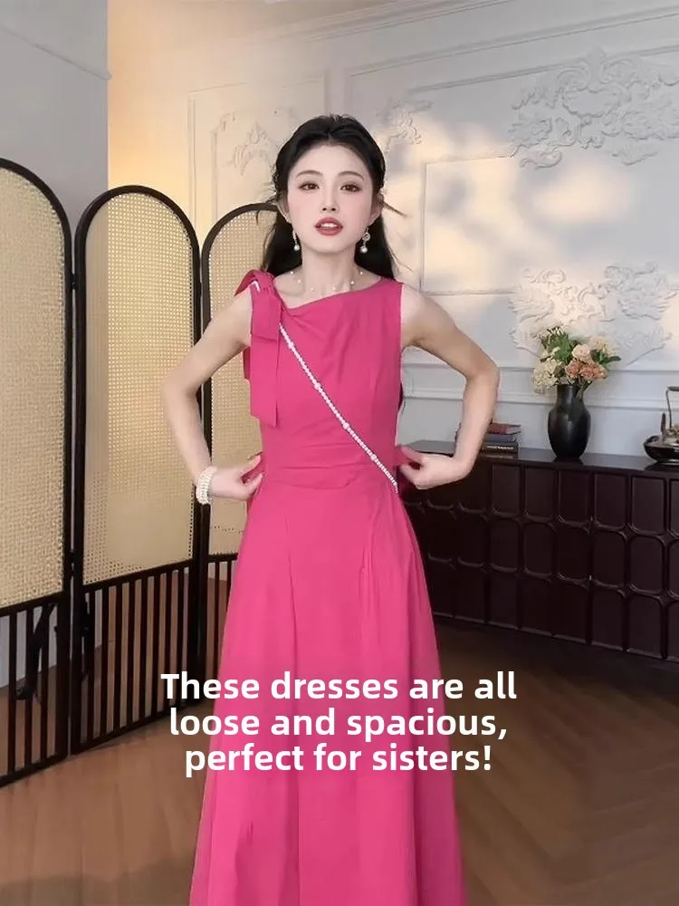 Ele Simple round Ne Svel Dr Women's Summer 2025 New High Waist Slimming Vest Dr A-Line Long Dr