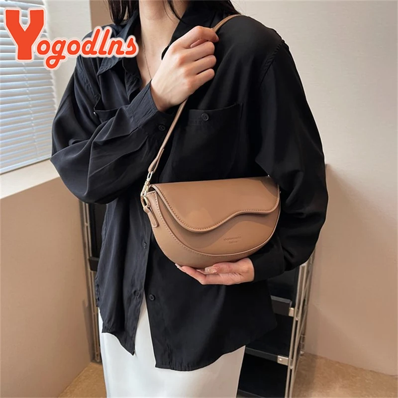 Yogodlns moda małe PU skórzane torby siodłowe pod pachami dla kobiet projektant w stylu Vintage torba na ramię Crossbody mała torebka z klapką