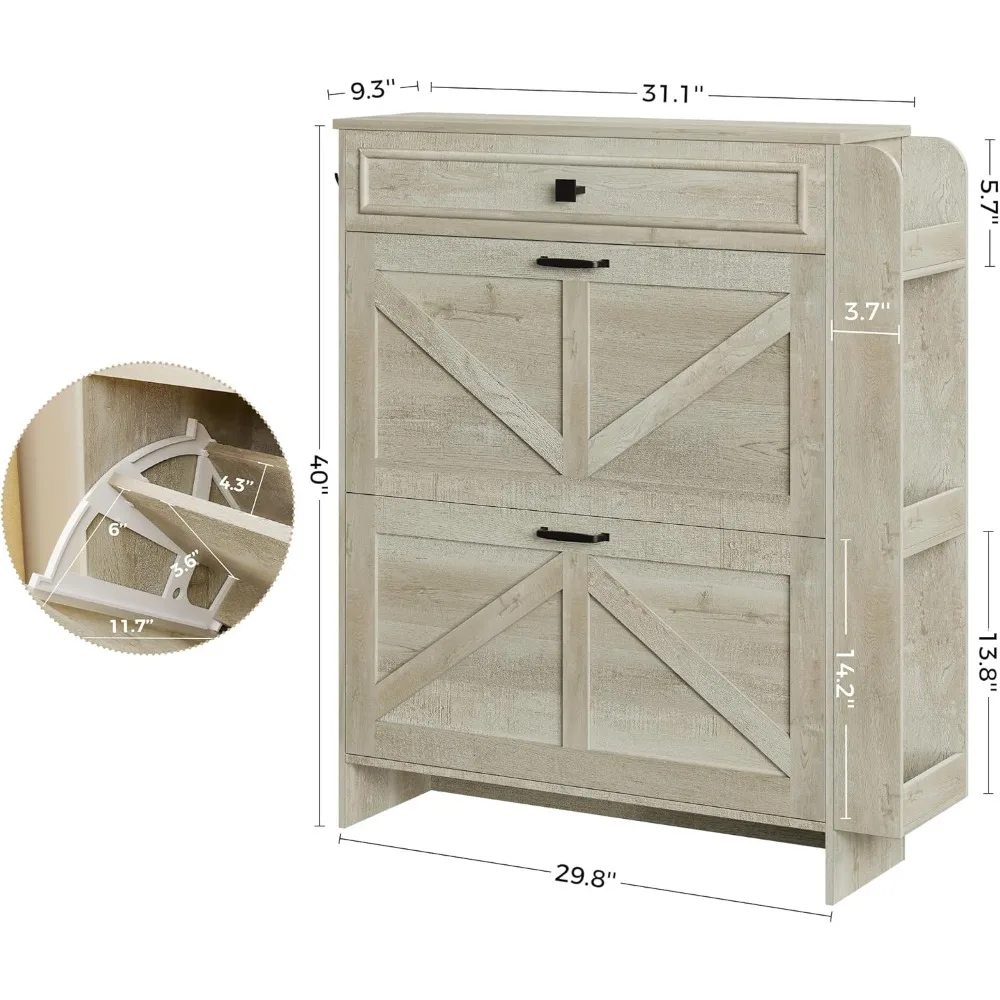 منظم خزانة الأحذية قائم بذاته مع أدراج قابلة للطي وتصميم باب الحظيرة، وخزانة تخزين للأحذية مع أدراج ورفوف #2