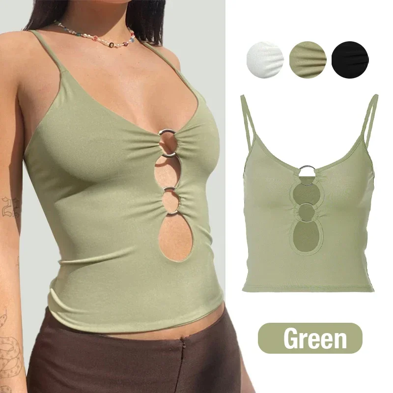 

DAILOU Summer Women Y2K Crop Top Low-cut O Ring Keyhole Cami Vest Spaghetti Straps Tops Fashion Club Party Wear Tank Tops
