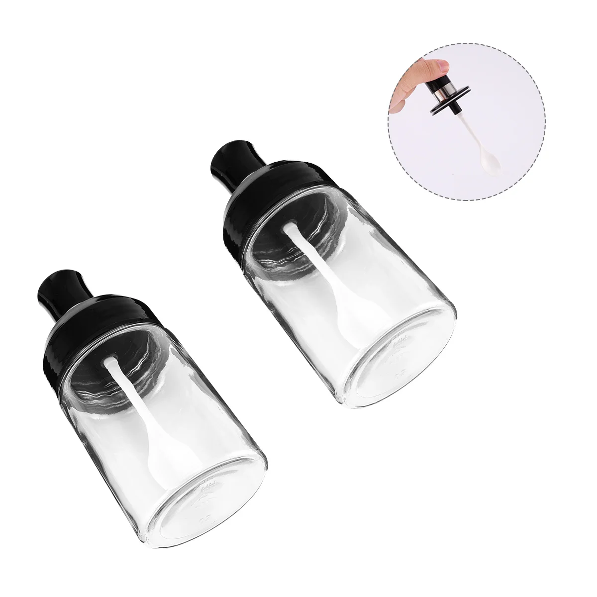 

2Pcs High Quality Glass Seasoning Bottles with Spoon Space Saving Elegant for Home Kitchen Bbq Grill Condiment Holder