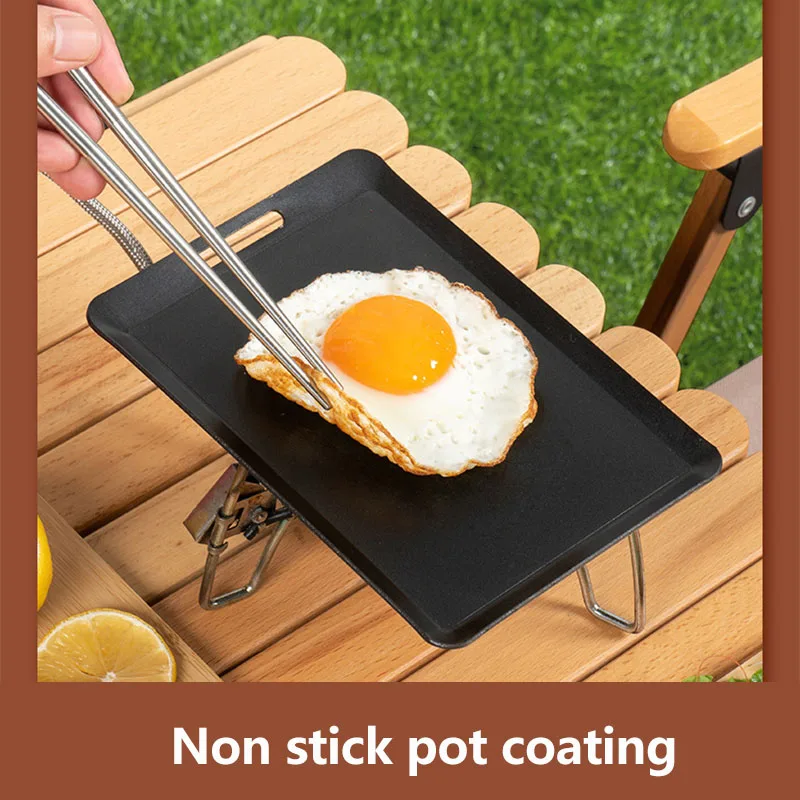 Non Stick Barbecue Baking Tray Outdoor Camping Iron Barbecue Plate Portable Hangable Fire Cooking Rapid Heat Conduction Bbq Tray