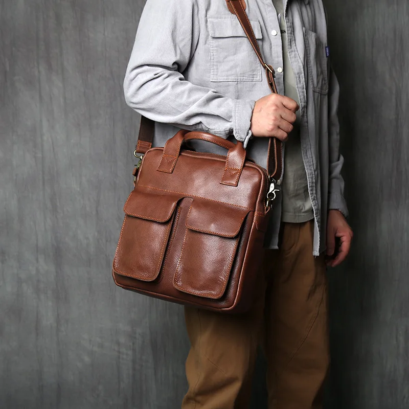 NZPJ Neue Retro Leder herren Handtasche Top Schicht Rindsleder Vertikale Einzigen Schulter Umhängetasche Briefträger Aktentasche Computer Tasche – Detail 4