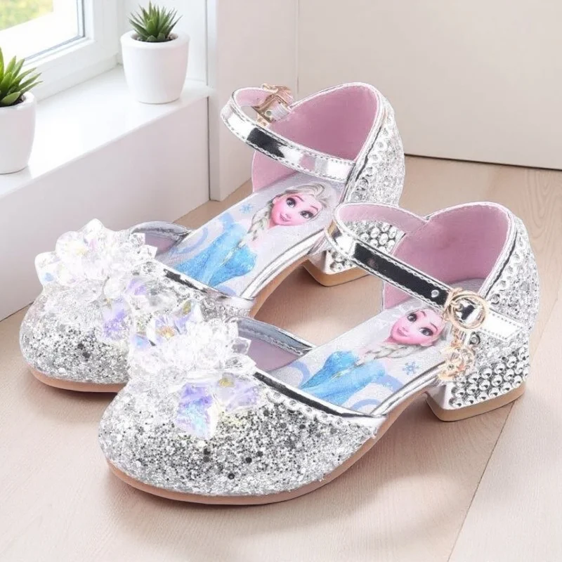 

Сандалии Frozen Elsa для девочек, туфли на высоком каблуке, танцевальные туфли принцессы, модные туфли с кристаллами для маленьких девочек, корейская версия, туфли принцессы