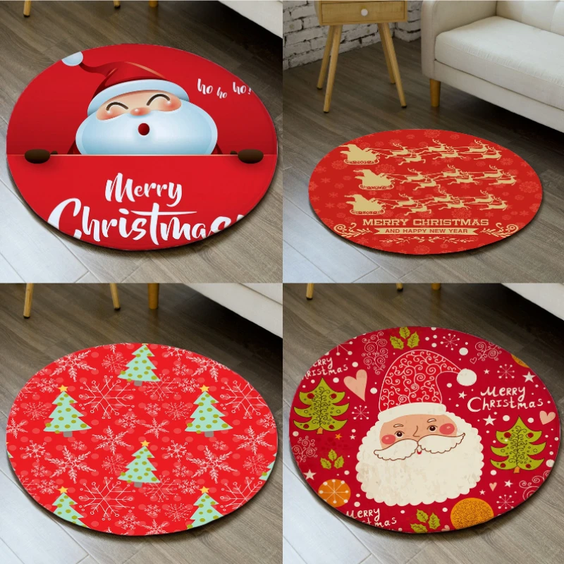 

Christmas Circular Carpet Santa Claus Portrait Simple Red Decoration Bedroom Living Room Carpet Anti Slip Mat Christmas Gift