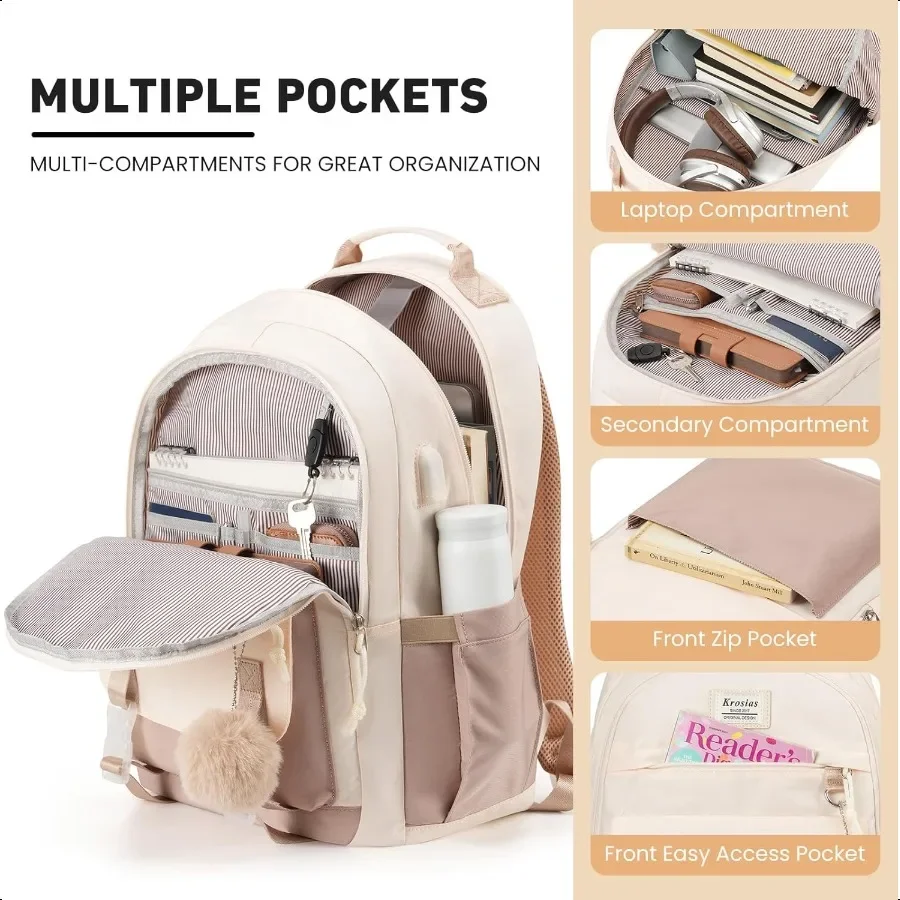 Школьный рюкзак для девочек-подростков, 15,6-дюймовый рюкзак для колледжа, сумка для начальной и средней школы, большие милые сумки для книг, легкий рюкзак