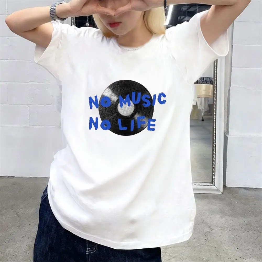 No Music No Life Black Vinyl Record Graphic T-Shirt Women Summer Short Sleeve Streetwear Trendy Tops Female Casual Harajuku S