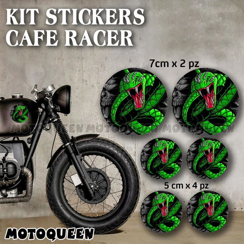 Motorcycle Tank Pad Windshield Helmet Side Cover Box Trunk Skull Cobra Snake Decals Kit Set Stickers for Retro Car Motorbike