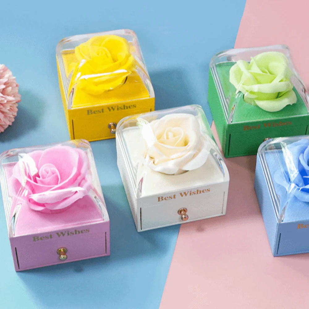 Paper Rose Jewelry Box Macaron Color Series Artificial Rose Decor Floral Gift Box Sponge Core Flower Shaped - view 5