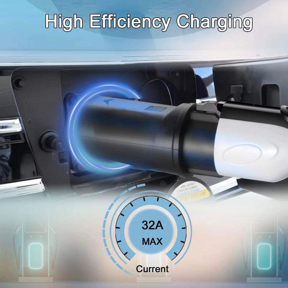 Chargeur AC EV 32A Type 1 à Type 2, adaptateur 7KW avec convertisseur femelle de Type 2 pour voiture IEC 62196
