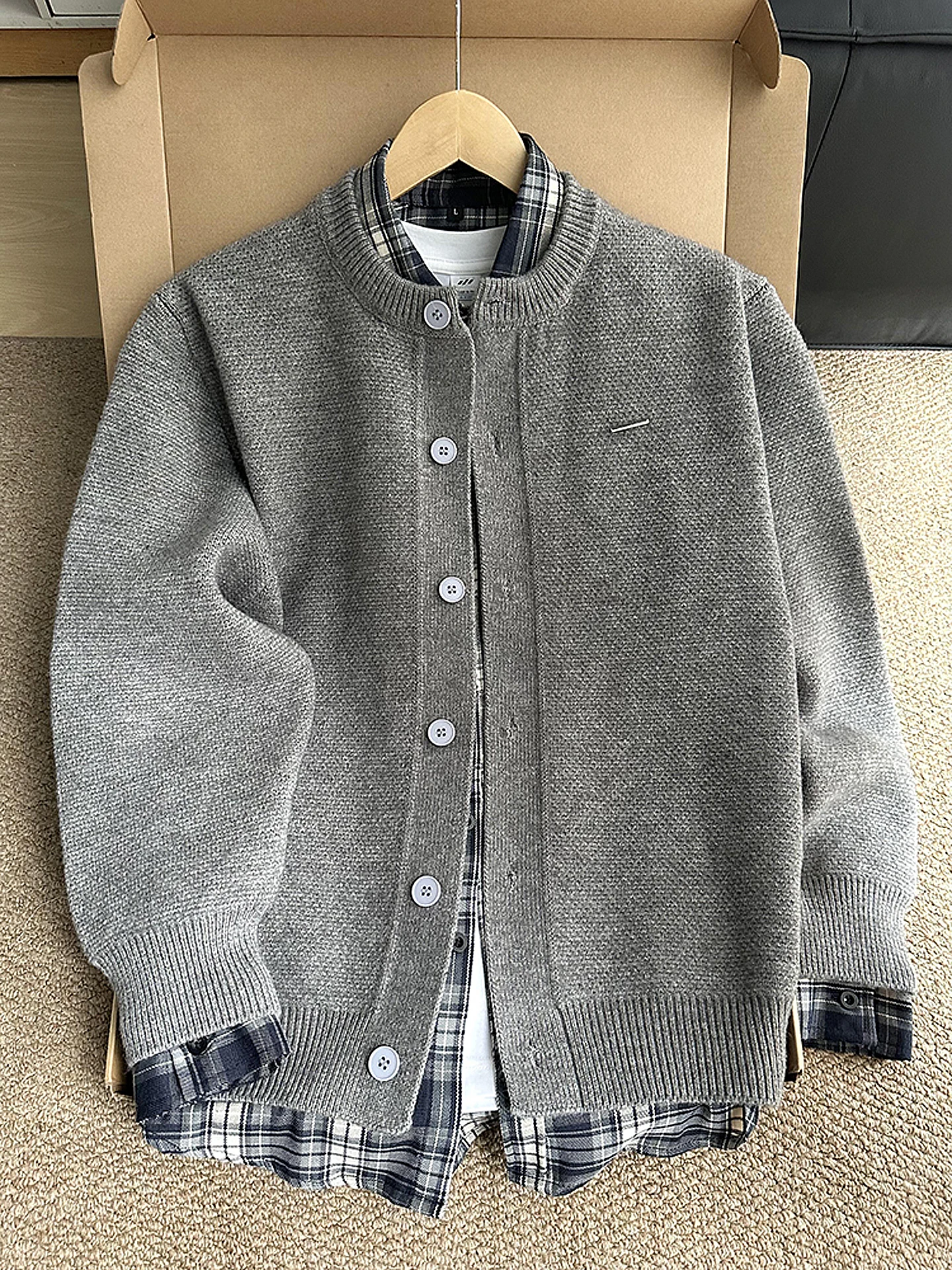 

Мужской вязаный кардиган-жакет в корейском стиле, свободного кроя, с длинными рукавами, свитер-пальто для многослойных образов, комфортный, премиум-класса