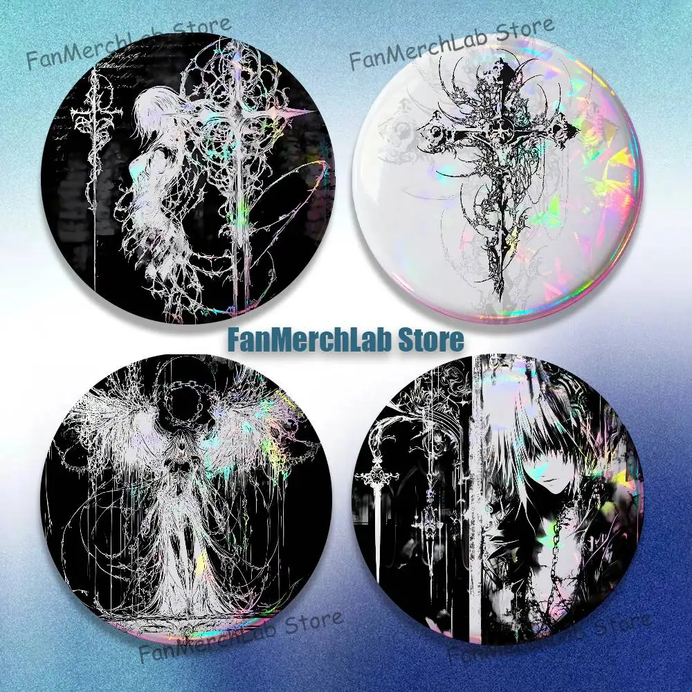 

Gothic Cyber Sigil Cross Eyes Anime Enamel Pin Badge Cartoon Round Brooch Accessories on Backpack Gifts