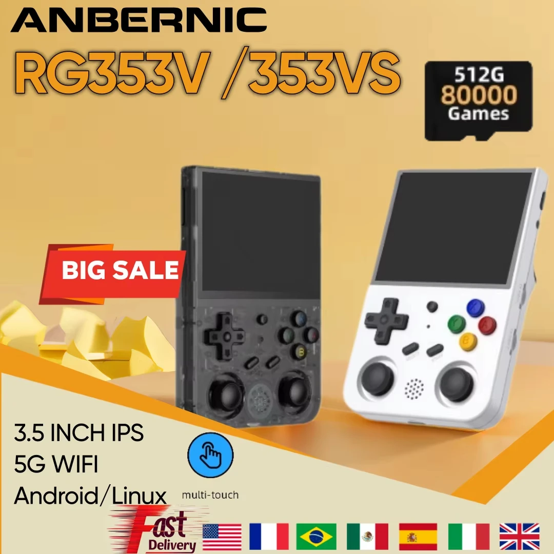 

ANBERNIC RG353V RG353VS Portable PSP Handheld Game Console 3.5 INCH HD RK3566 Built-in 20 Simulator Android11 Linux Retro Game