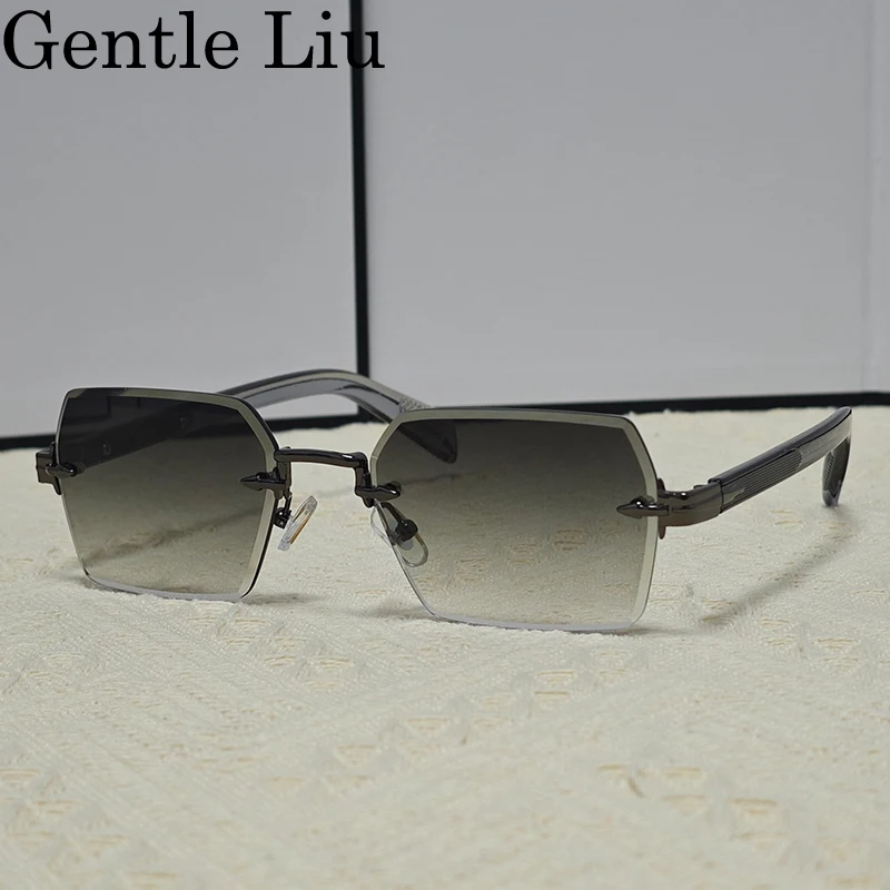 Square Rimless Sunglasses Men 2024 Luxury Brand Designer Vintage Frameless Sun Glasses For Male Rectangle Eyewear Shades UV400