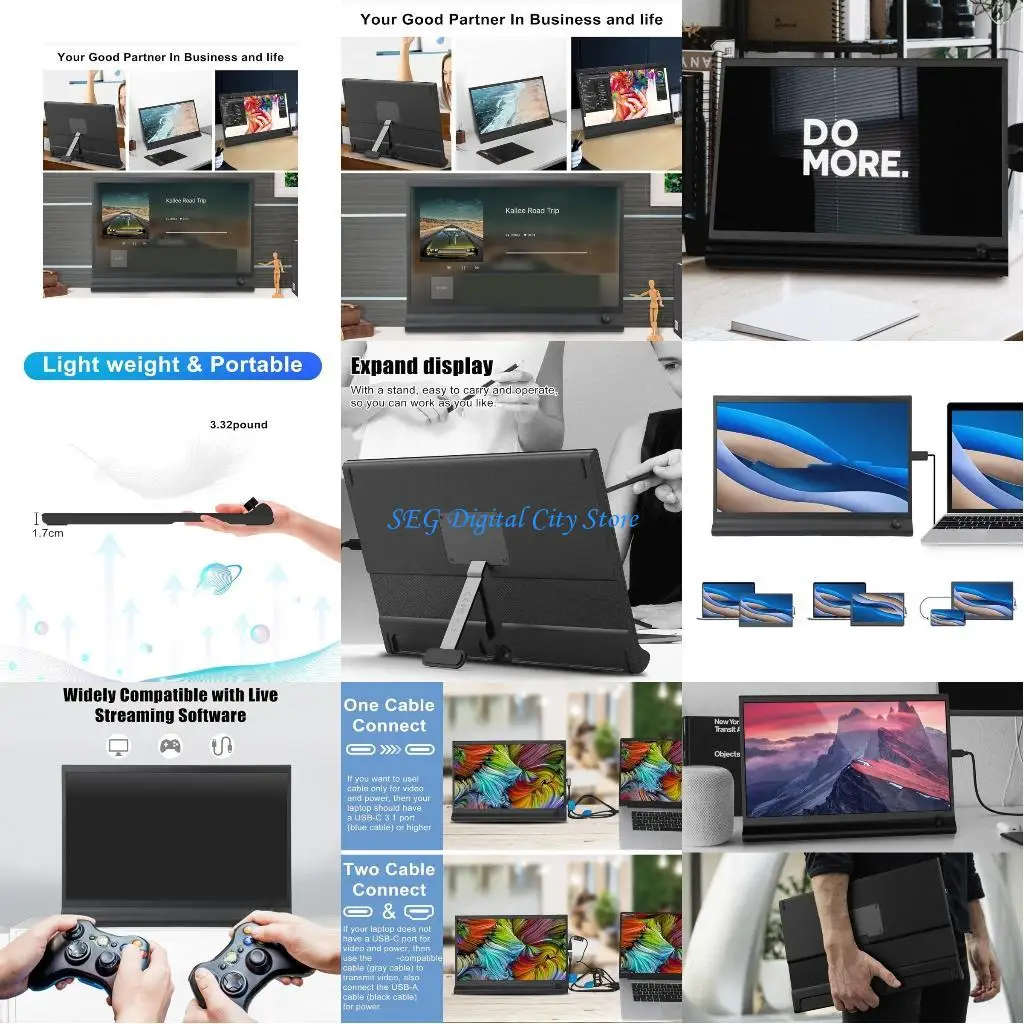 

U75B 15.6inch Laptop Monitor Extender 1080P Double Laptop Screen Extender Type C Plug Play for Computer Extension Monitor