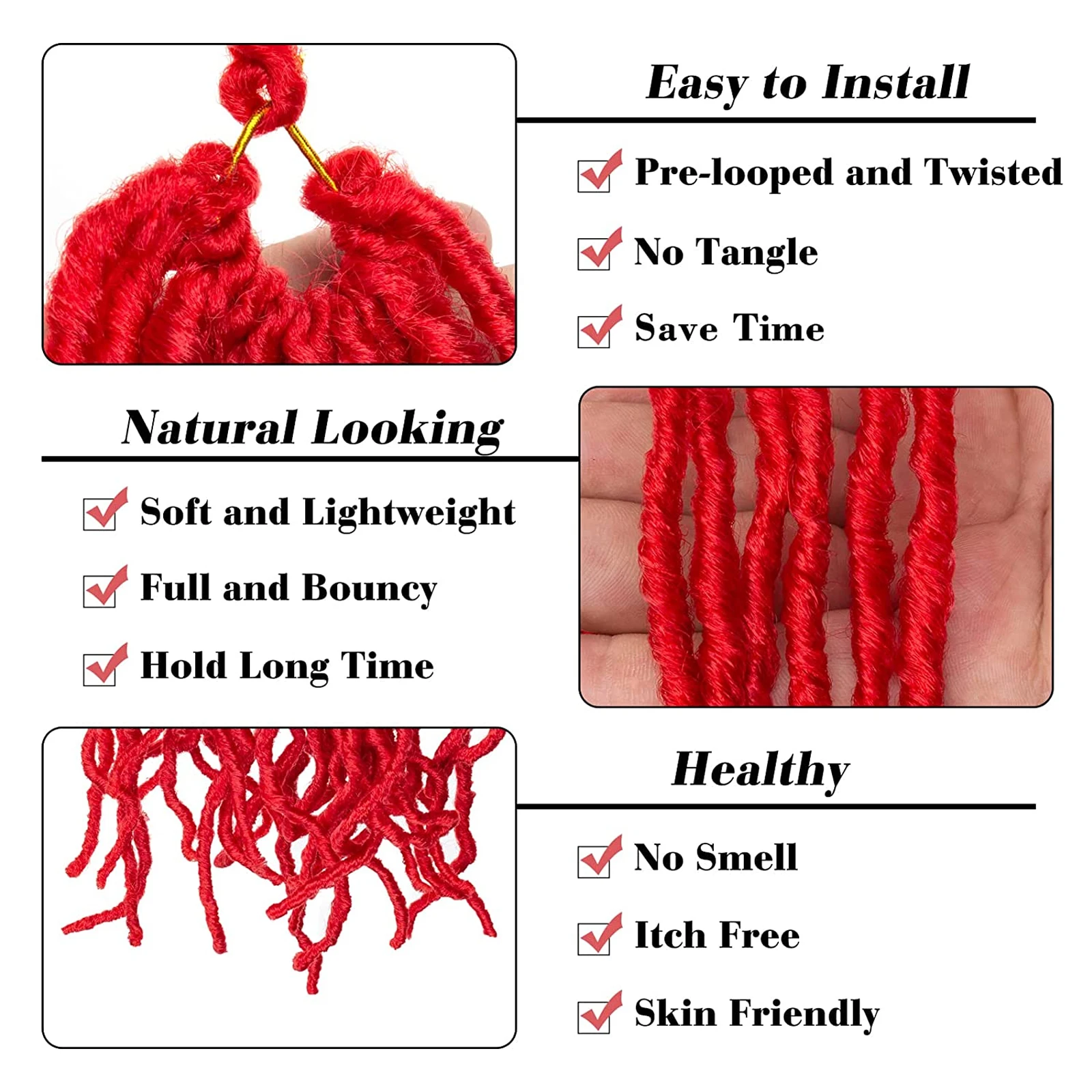 Red Faux Soft Locs Crochet Hair Extensions For Black Women Synthetic New Locs Crochet Curly Braiding Dreadlocks Hair Extension