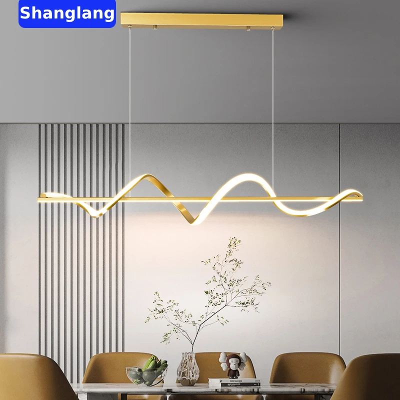 Modern Led Pendant Lights Chandelier For Living Room Gold Wave Lamp Dinning Room Bedroom Kitchen Hanging Pendant Lamp