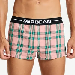 SEOBEAN MENS SEXY COTTON PLAID SHORTS HOME COMFORT CHECKERED FIT TRUNKS