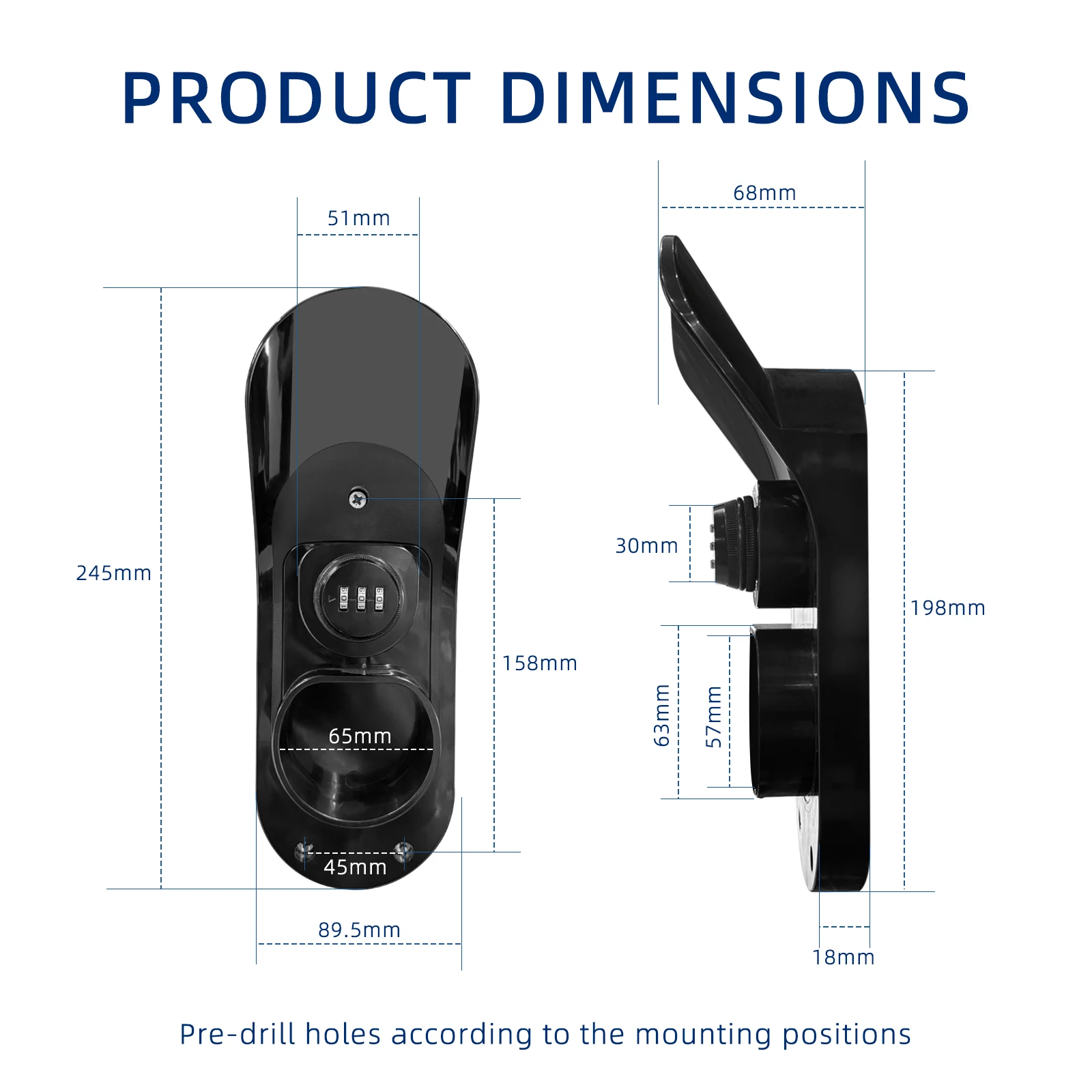 EVqiaoyi حامل شاحن سيارة كهربائية من النوع 2، مِحَق لخطوط الشحن مع قفل مضاد للسرقة، مقبس مُرَتَّب على الحائط لمقابس IEC 62196-2 #6