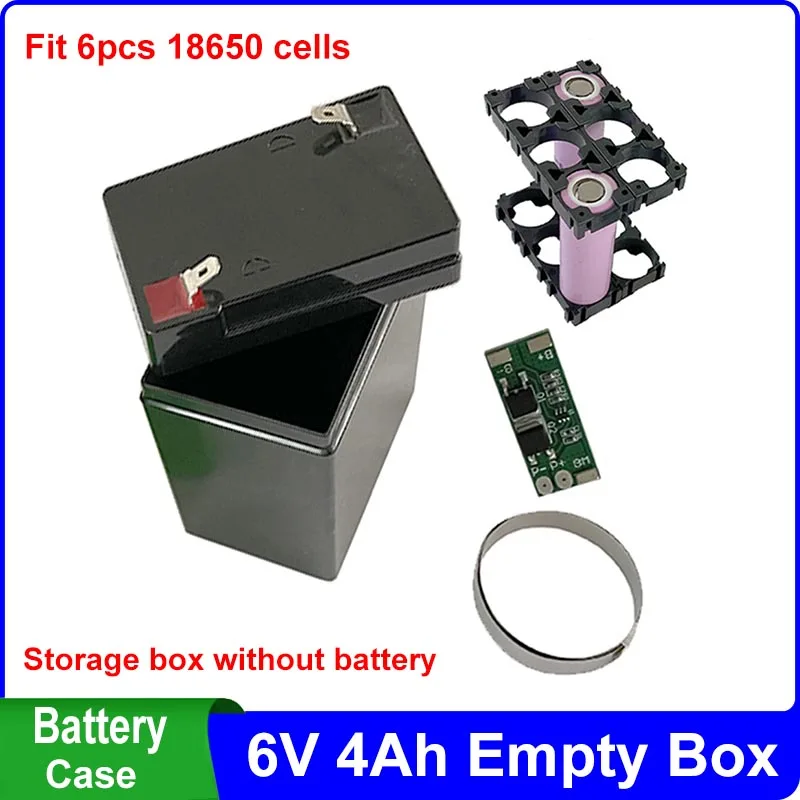 6V 4Ah Storage Box 6V4Ah Battery Case Fit 6PCS 18650 Cells 6.4V 7.2V 4Ah 6Ah Holder Nickel Strip 2S 8A BMS for DIY Battery Pack