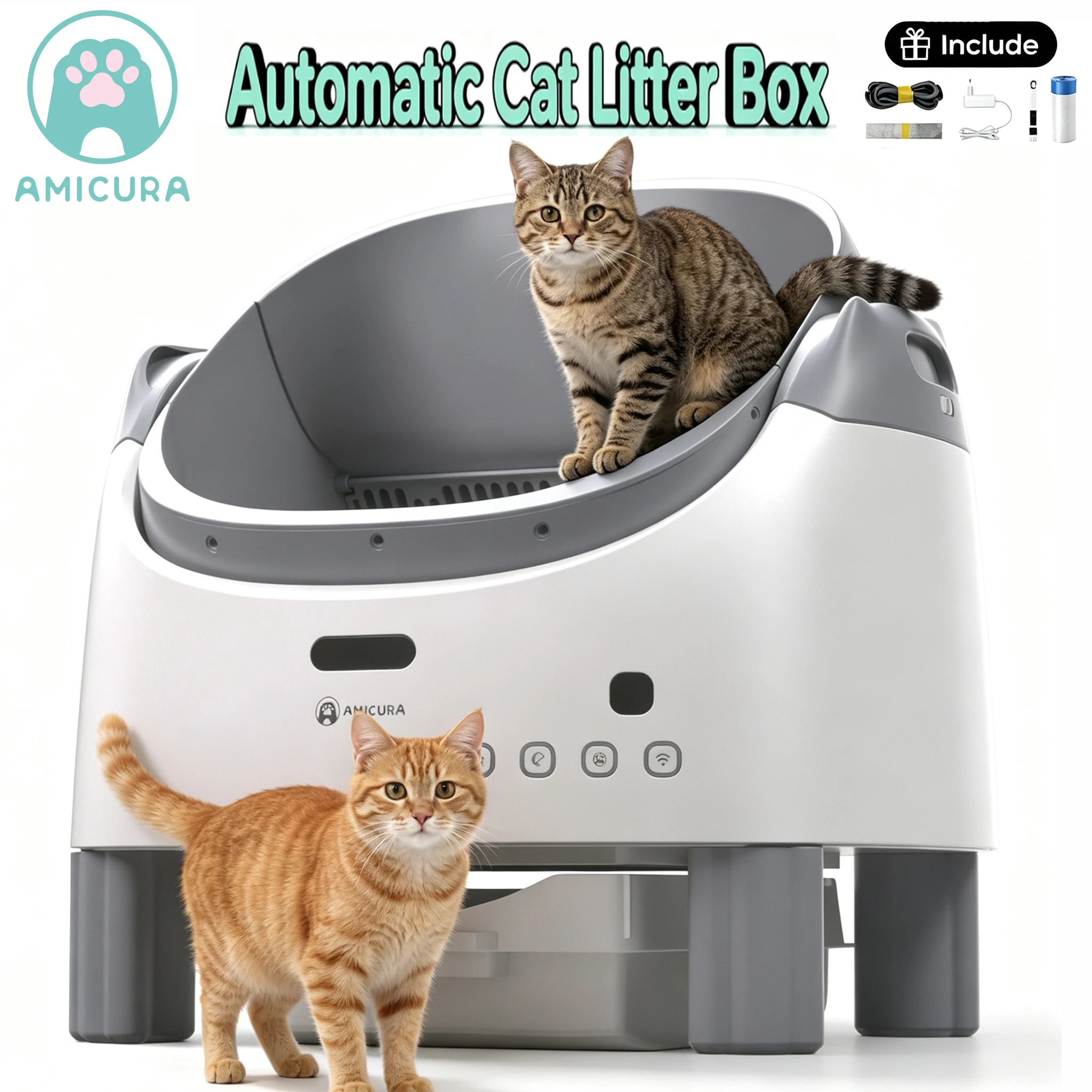 Amicura X1 Max Große Geräuscharme Geruchsbeseitigende App-gesteuerte Intelligente Elektrische Selbstreinigende Smarte Automatische Katzentoilette