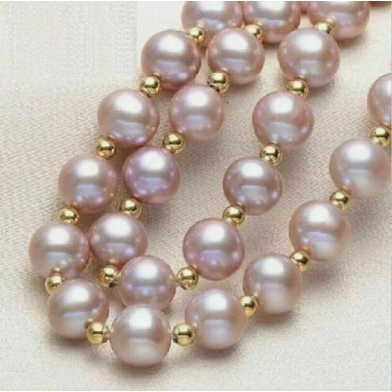 

20 Inc AAAA 8-9 мм фиолетовое натуральное круглое женское ожерелье с жемчугом Южного моря, золото 14 карат